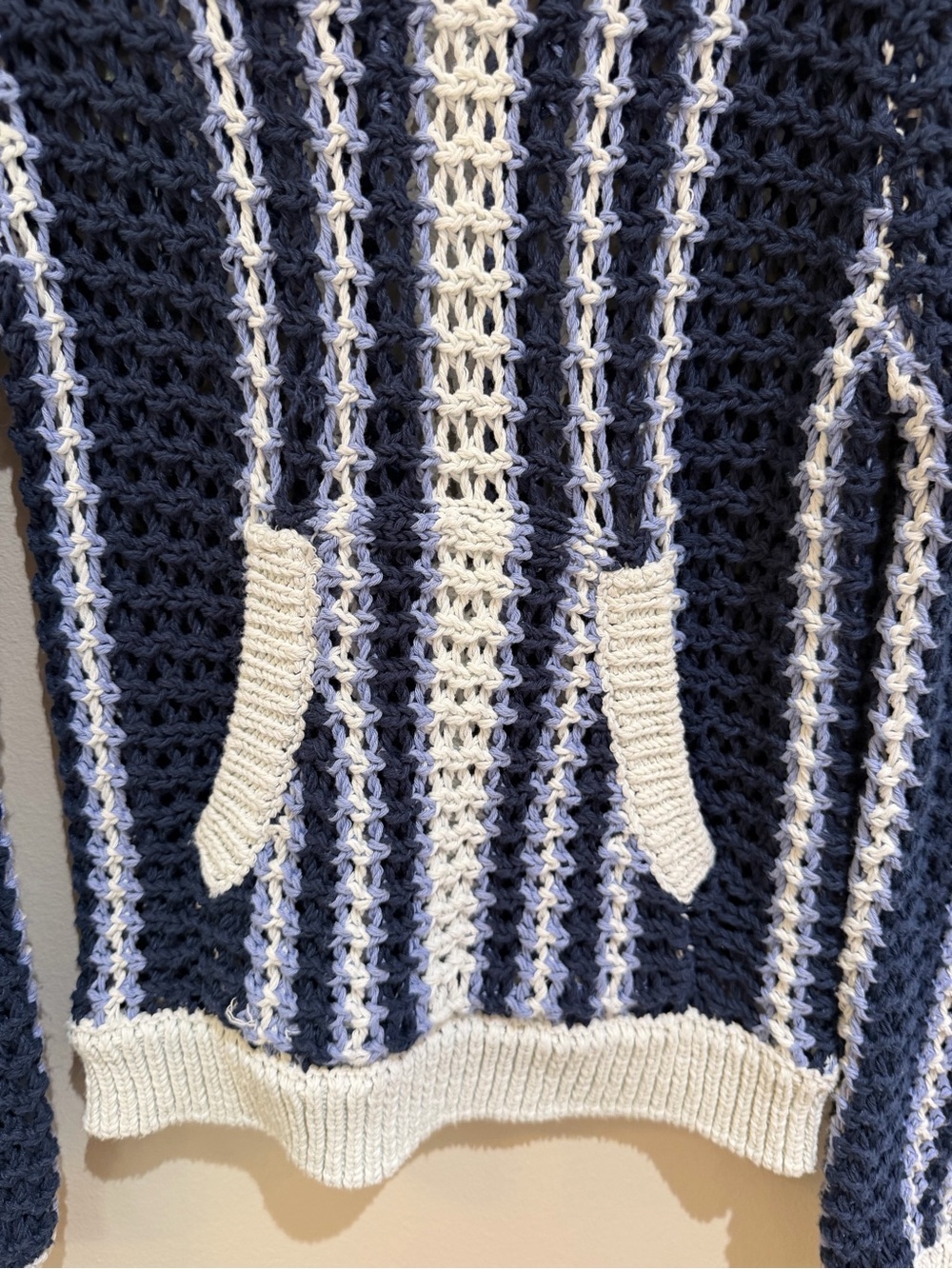 Free People Beach Dayton pullover sweater blue white striped crotchet size XS - Picture 6 of 11